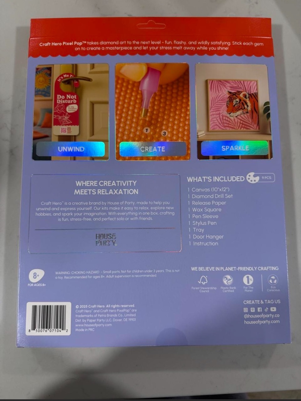 NWT Pixelpop Diamond Art Painting Kit - Pink Palms (Tiger) - Picture 3 of 4